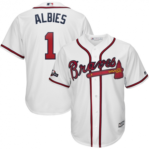Atlanta Braves #1 Ozzie Albies Majestic 2019 Postseason Official Cool Base Player Jersey White