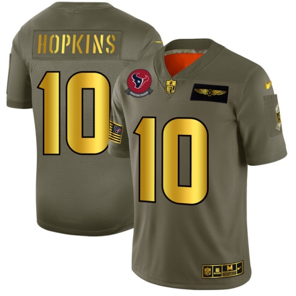 Houston Texans #10 DeAndre Hopkins NFL Men Nike Olive Gold 2019 Salute to Service Limited Jersey