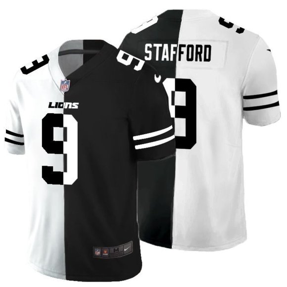 Men Detroit Lions #9 Matthew Stafford Black & White NFL Split Limited Stitched Jersey