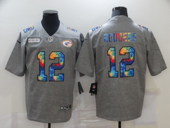 Men Green Bay Packers #12 Aaron Rodgers Grey NFL 2020 Crucial Catch Limited Stitched Jersey
