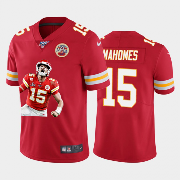 Men Kansas City Chiefs #15 Patrick Mahomes Red 100th Season Portrait Edition Limited Jersey