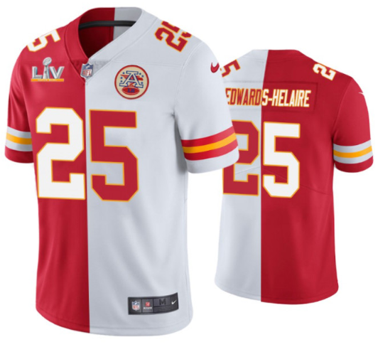 Men Kansas City Chiefs #25 Clyde Edwards-Helaire Red/White NFL 2021 Super Bowl LV Vapor Limited Stitched Jersey