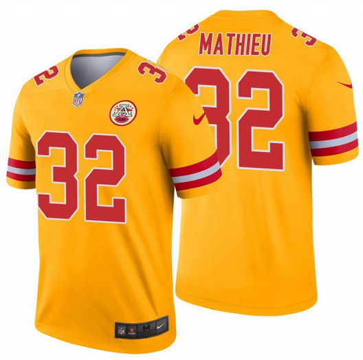 Men Kansas City Chiefs #32 Tyrann Mathieu Gold Inverted Legend Stitched Jersey