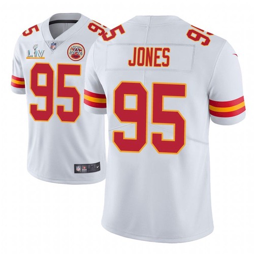 Men Kansas City Chiefs #95 Chris Jones White NFL 2021 Super Bowl LV Stitched Jersey