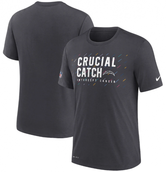 Men Los Angeles Chargers Charcoal 2021 Crucial Catch Performance T-Shirt