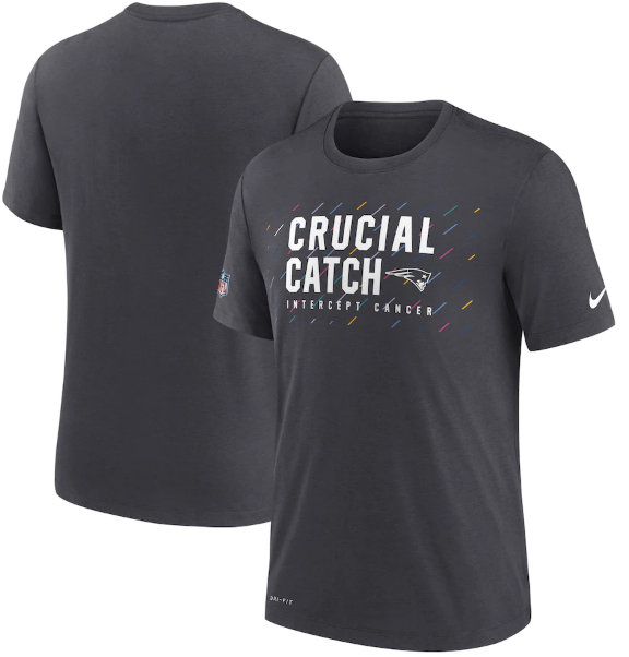Men New England Patriots Charcoal 2021 Crucial Catch Performance T-Shirt
