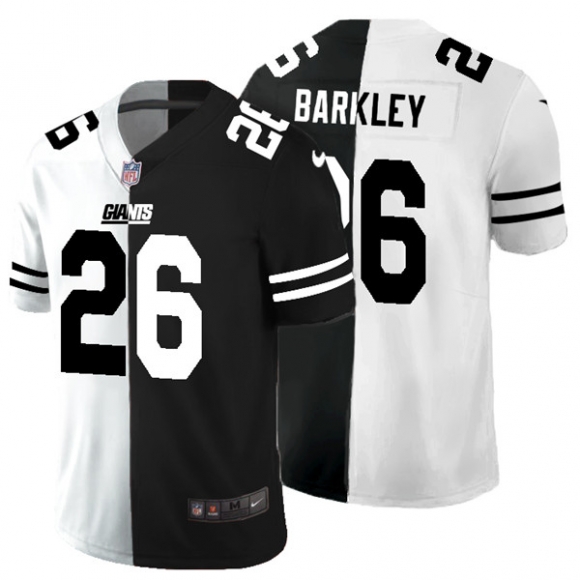 Men New York Giants #26 Saquon Barkley Black & White NFL Split Stitched Jersey