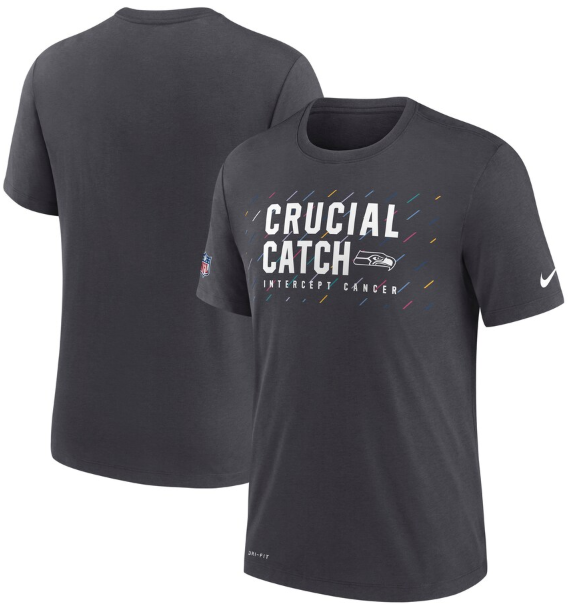 Men Seattle Seahawks Charcoal 2021 Crucial Catch Performance T-Shirt
