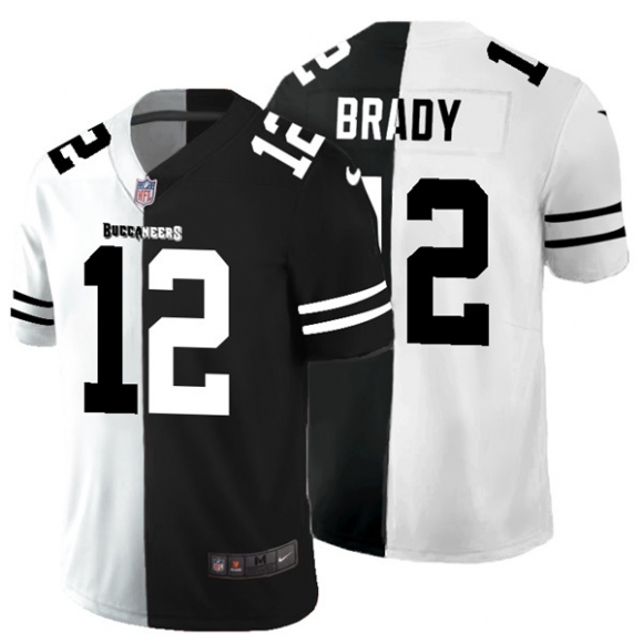 Men Tampa Bay Buccaneers #12 Tom Brady Black & White NFL Split Limited Stitched Jersey