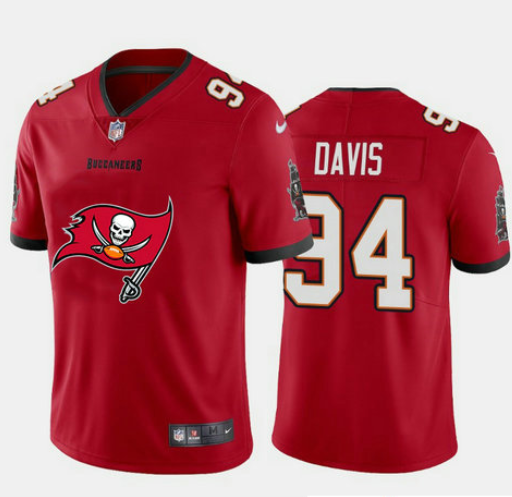 Men Tampa Bay Buccaneers #94 Khalil Davis Red 2020 Team Big Logo Limited Stitched Jersey