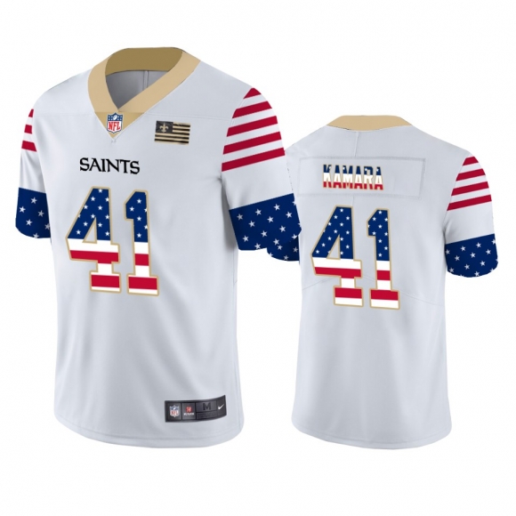 New Orleans Saints #41 Alvin Kamara White Men Nike Team Logo USA Flag Vapor Untouchable Limited NFL Jersey