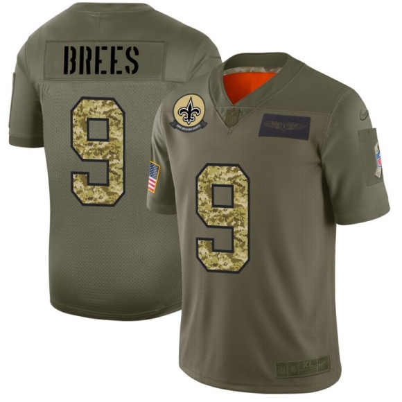 New Orleans Saints #9 Drew Brees Men Nike 2019 Olive Camo Salute To Service Limited NFL Jersey