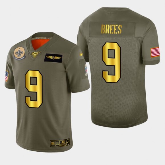 New Orleans Saints #9 Drew Brees Men Nike Olive Gold 2019 Salute to Service Limited NFL 100 Jersey