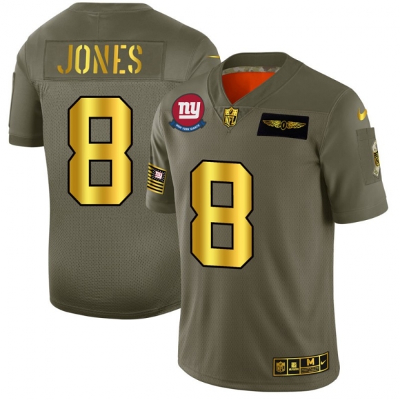 New York Giants #8 Daniel Jones NFL Men Nike Olive Gold 2019 Salute to Service Limited Jersey
