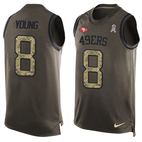 Nike 49ers #8 Steve Young Green Men Stitched NFL Limited Salute To Service Tank Top Jersey