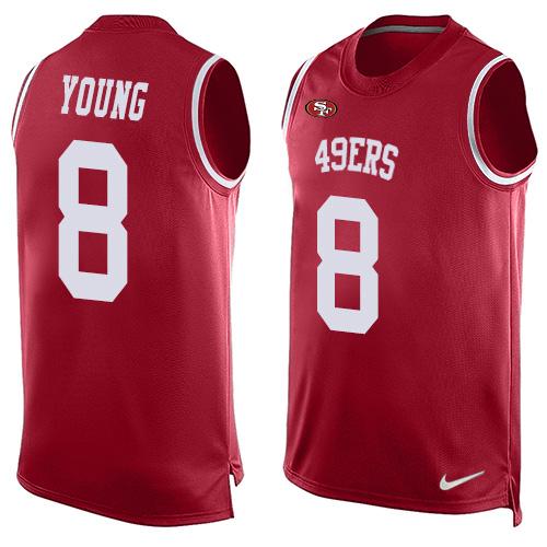 Nike 49ers #8 Steve Young Red Team Color Men Stitched NFL Limited Tank Top Jersey