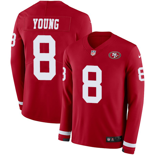 Nike 49ers #8 Steve Young Red Team Color Men Stitched NFL Limited Therma Long Sleeve Jersey