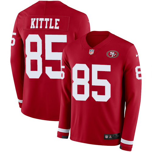 Nike 49ers #85 George Kittle Red Team Color Men Stitched NFL Limited Therma Long Sleeve Jersey