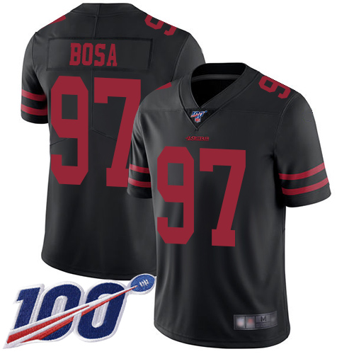 Nike 49ers #97 Nick Bosa Black Alternate Men Stitched NFL 100th Season Vapor Limited Jersey