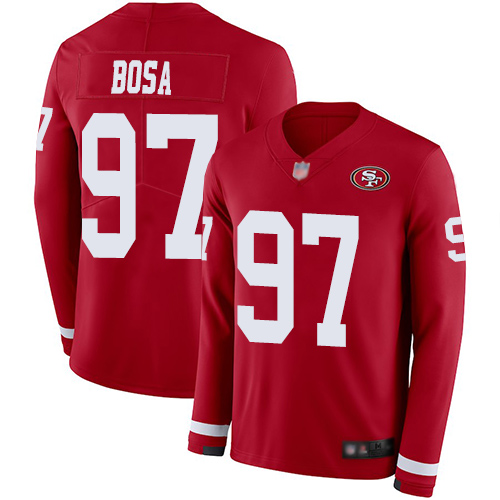Nike 49ers #97 Nick Bosa Red Team Color Men Stitched NFL Limited Therma Long Sleeve Jersey