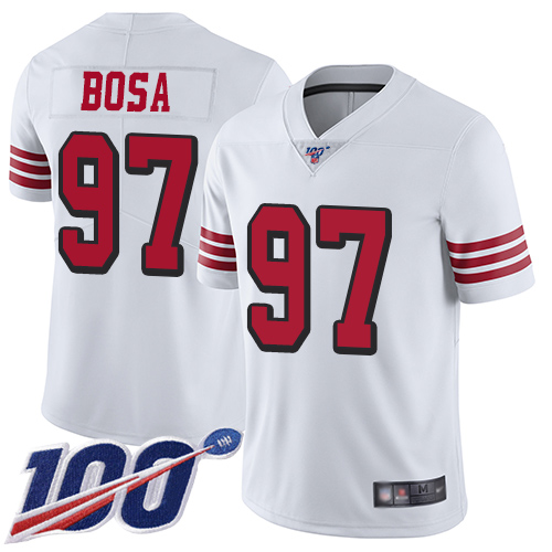 Nike 49ers #97 Nick Bosa White Rush Men Stitched NFL Limited 100th Season Jersey