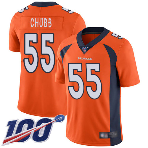 Nike Broncos #55 Bradley Chubb Orange Men Stitched NFL 100th Season Vapor Limited Jersey