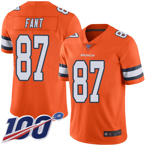 Nike Broncos #87 Noah Fant Orange Men Stitched NFL Limited Rush 100th Season Jersey