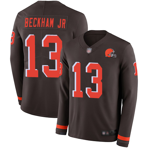 Nike Browns #13 Odell Beckham Jr Brown Team Color Men Stitched NFL Limited Therma Long Sleeve Jersey