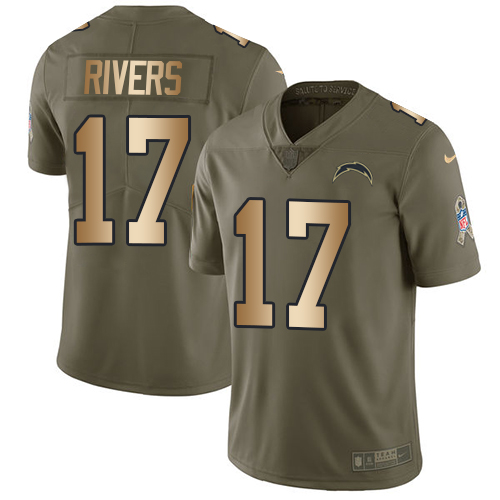 Nike Chargers #17 Philip Rivers Olive/Gold Men Stitched NFL Limited 2017 Salute To Service Jersey