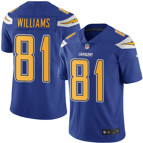Nike Chargers #81 Mike Williams Electric Blue Men Stitched NFL Limited Rush Jersey