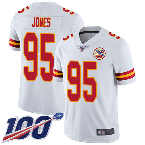 Nike Chiefs #95 Chris Jones White Men Stitched NFL 100th Season Vapor Limited Jersey