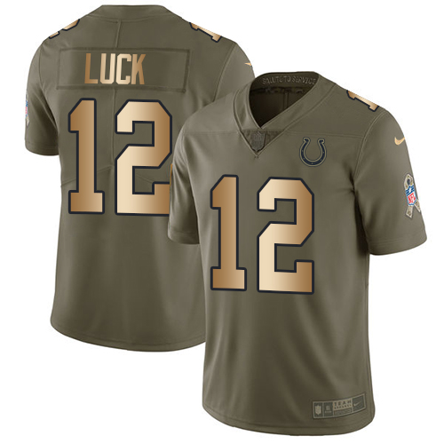 Nike Colts #12 Andrew Luck Olive/Gold Men Stitched NFL Limited 2017 Salute To Service Jersey