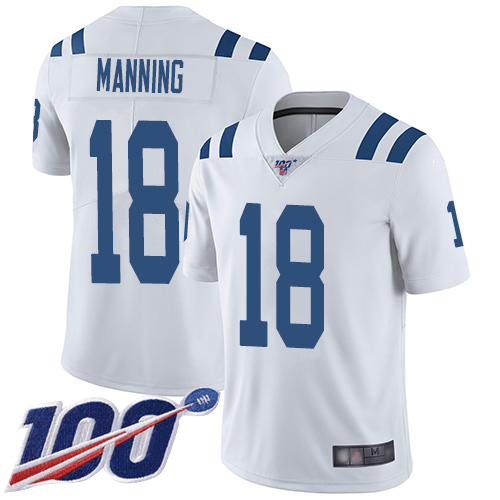 Nike Colts #18 Peyton Manning White Men Stitched NFL 100th Season Vapor Limited Jersey