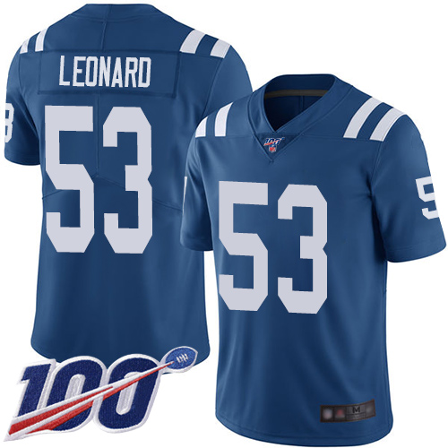 Nike Colts #53 Darius Leonard Royal Blue Team Color Men Stitched NFL 100th Season Vapor Limited Jersey