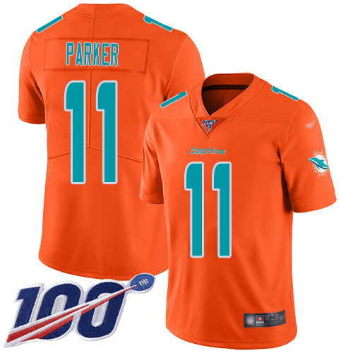 Nike Dolphins #11 DeVante Parker Orange Men Stitched NFL Limited Inverted Legend 100th Season Jersey