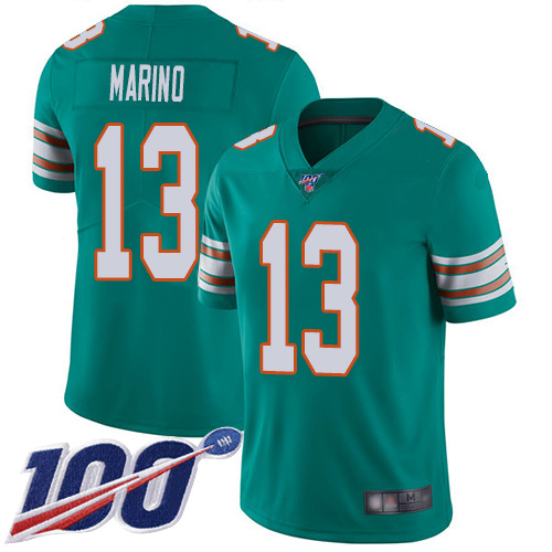 Nike Dolphins #13 Dan Marino Aqua Green Alternate Men Stitched NFL 100th Season Vapor Limited Jersey