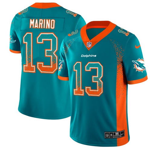 Nike Dolphins #13 Dan Marino Aqua Green Team Color Men Stitched NFL Limited Rush Drift Fashion Jersey