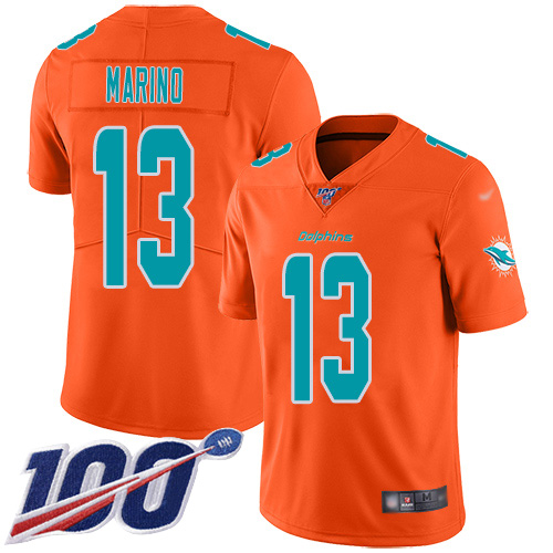 Nike Dolphins #13 Dan Marino Orange Men Stitched NFL Limited Inverted Legend 100th Season Jersey