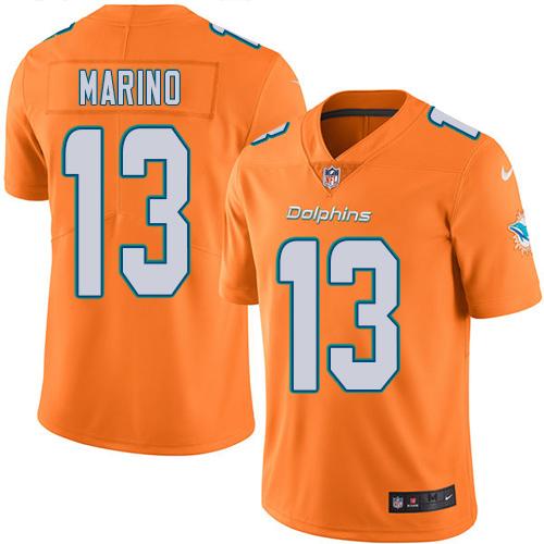 Nike Dolphins #13 Dan Marino Orange Men Stitched NFL Limited Rush Jersey