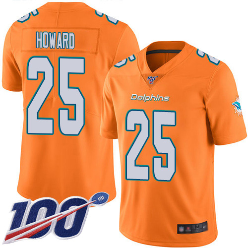 Nike Dolphins #25 Xavien Howard Orange Men Stitched NFL Limited Rush 100th Season Jersey