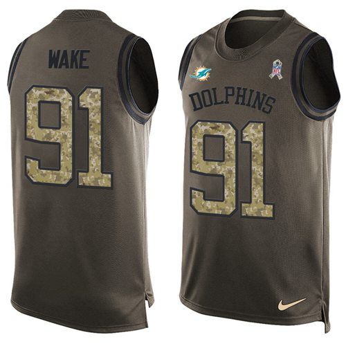 Nike Dolphins #91 Cameron Wake Green Men Stitched NFL Limited Salute To Service Tank Top Jersey