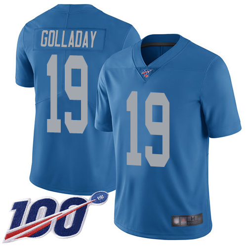 Nike Lions #19 Kenny Golladay Blue Throwback Men Stitched NFL 100th Season Vapor Limited Jersey
