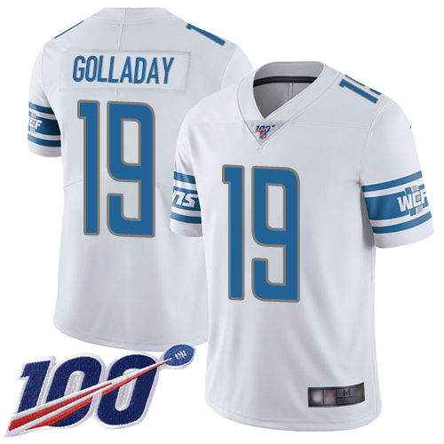Nike Lions #19 Kenny Golladay White Men Stitched NFL 100th Season Vapor Limited Jersey