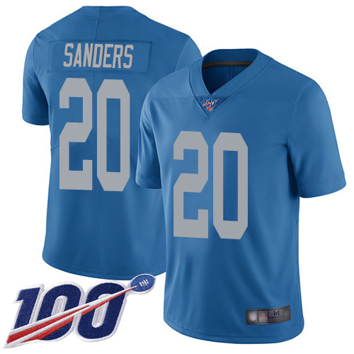 Nike Lions #20 Barry Sanders Blue Throwback Men Stitched NFL 100th Season Vapor Limited Jersey