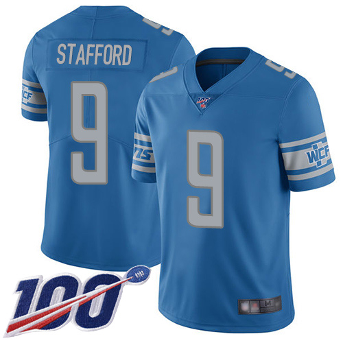 Nike Lions #9 Matthew Stafford Blue Team Color Men Stitched NFL 100th Season Vapor Limited Jersey