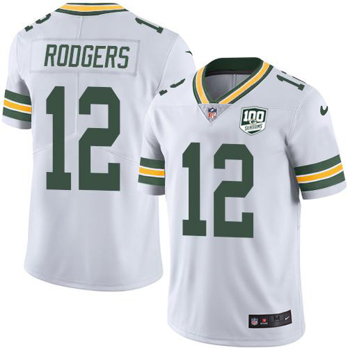 Nike Packers #12 Aaron Rodgers White Men 100th Season Stitched NFL Vapor Untouchable Limited Jersey
