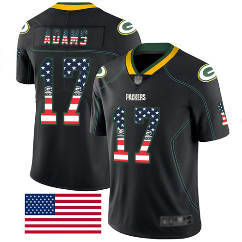 Nike Packers #17 Davante Adams Black Men Stitched NFL Limited Rush USA Flag Jersey