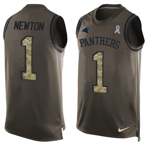 Nike Panthers #1 Cam Newton Green Men Stitched NFL Limited Salute To Service Tank Top Jersey
