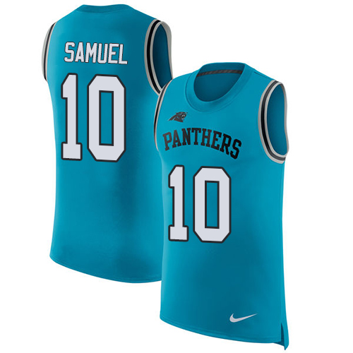 Nike Panthers #10 Curtis Samuel Blue Alternate Men Stitched NFL Limited Rush Tank Top Jersey