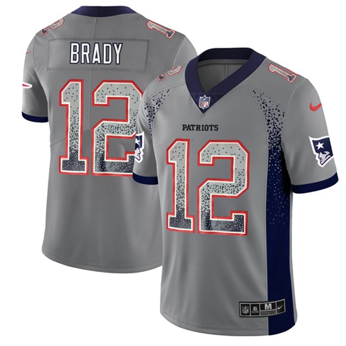 Nike Patriots #12 Tom Brady Grey Men Stitched NFL Limited Rush Drift Fashion Jersey